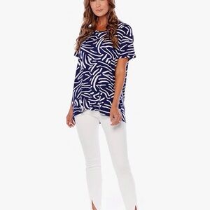 Mudpie Navy and White Jersey Knit Short Sleeve Zander T-Shirt Medium NWT